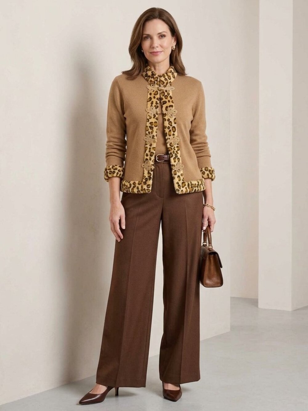 Vintage Luxe Victor Costa Wool Blend Cardigan Jacket Faux Fur Trim Gold Loops M